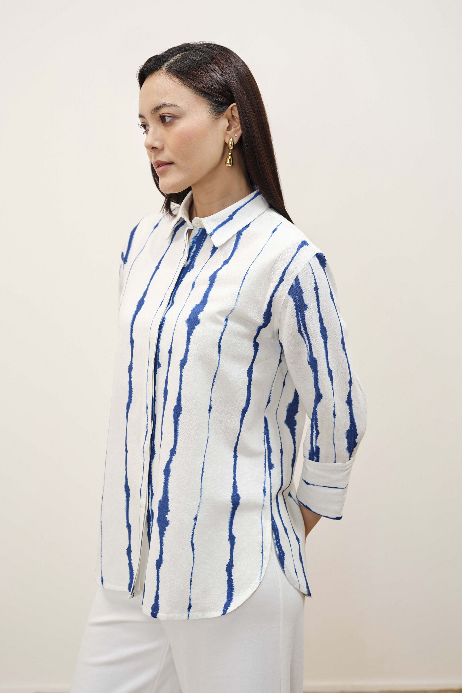 Indigo Tie-Dye Printed Shirt, Blue, image 6